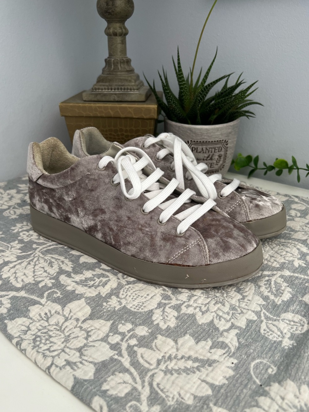 rag & bone Velvet Low-Top Sneakers in Taupe Gray